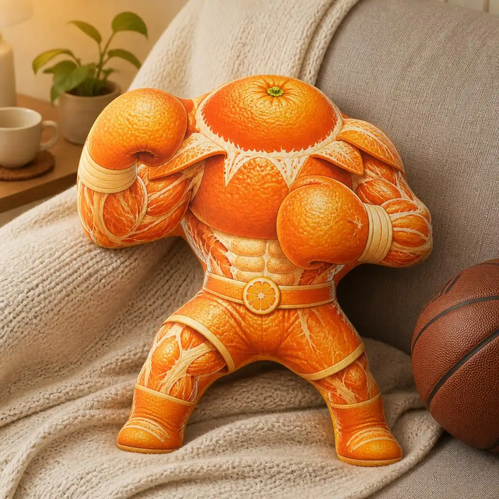 Orange Boxer Throw Pillow Citrus Boxing Champion Shaped Stuffed Cushion Fruit Home Decor Sofa Accent Gift for Boxing Fan
