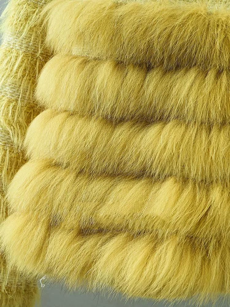 2024 Knitted Special Design Autumn Girl's Fashion Yellow Real Fox Fur Cute Sweater Real Fur Spring Lovely Women Jacket Wear