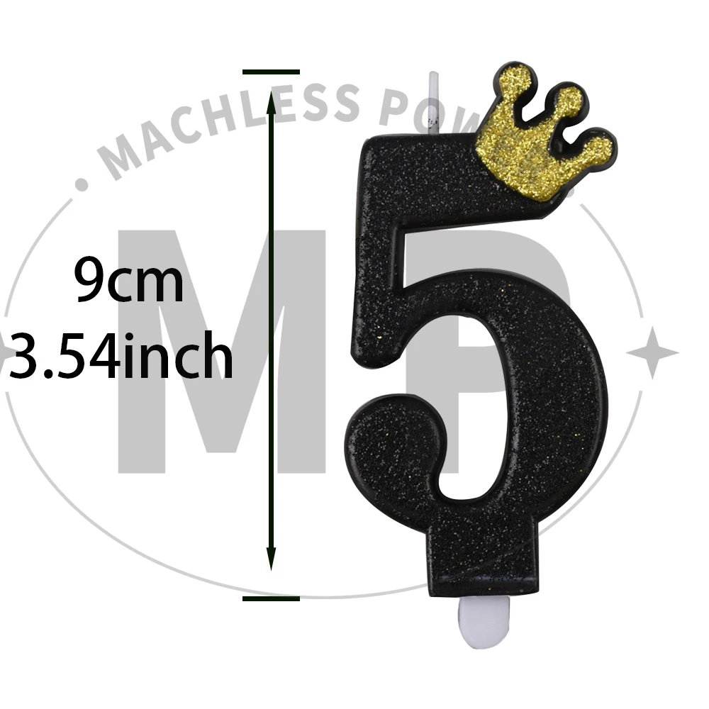 9cm Black Gold Crown Number Candle Birthday Party Decoration Supplies Wedding Love Digital Cake Dessert Decor King Cupcakes