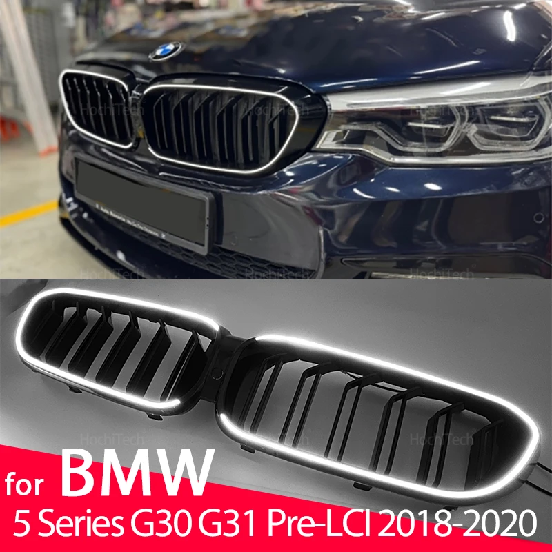 

Для BMW 5 серии G30 G31 Pre-Facelift 2018-2020 Автомобильный передний бампер, светодиодная решетка, гоночная решетка, двухпламенный глянцевый черный аксессуар
