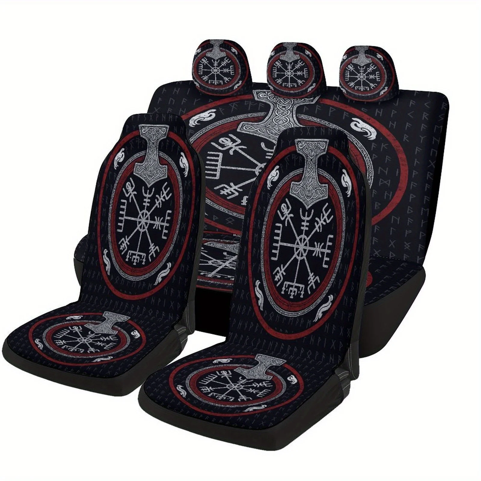Viking Compass Symbol Designed Car Seat Cover Set | High-quality Comfortable Universal Fit Polyester Seat Protectors For 2 Front