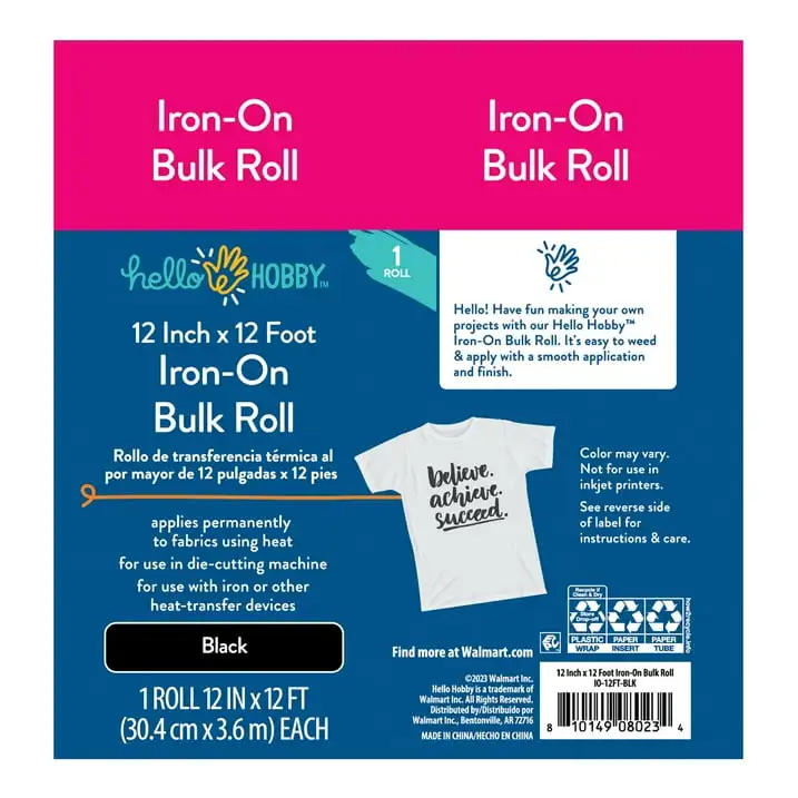 (3 pack) Hello Hobby 12" x 12' Black Iron-On Craft Vinyl Bulk Roll