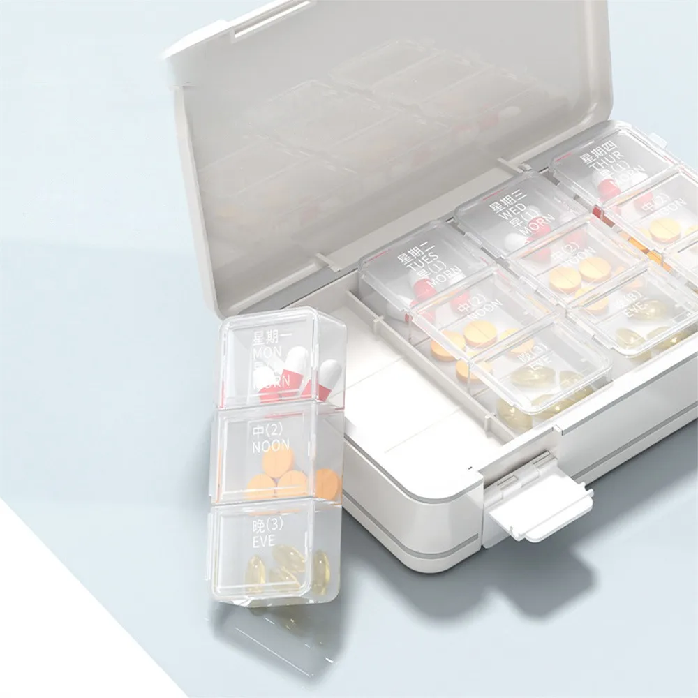 Travel Pill Box Safety Material Grid Design Carry 24 Cells Household Products Portable Box Large Capacity Portable Pack