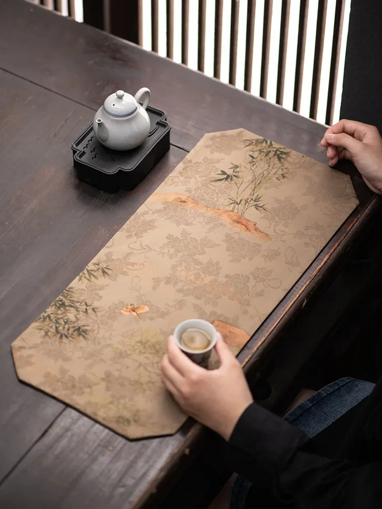 Xiangyun Yarn Zen Small Tea Seats Retro Style Fabric Chinese High-End Tablecloth Double-Sided Dual-Use Tea Ceremony Utensils