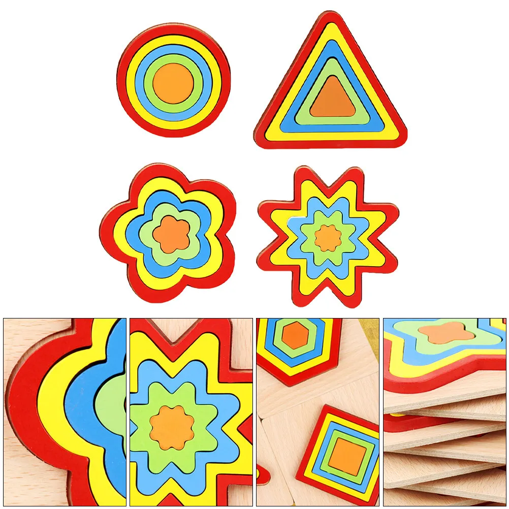 

4Pcs Geometric Shape Wooden Blocks Early Educational Cognitive Game Set for Kids Preschool Nursery Learning Board Children Gifts