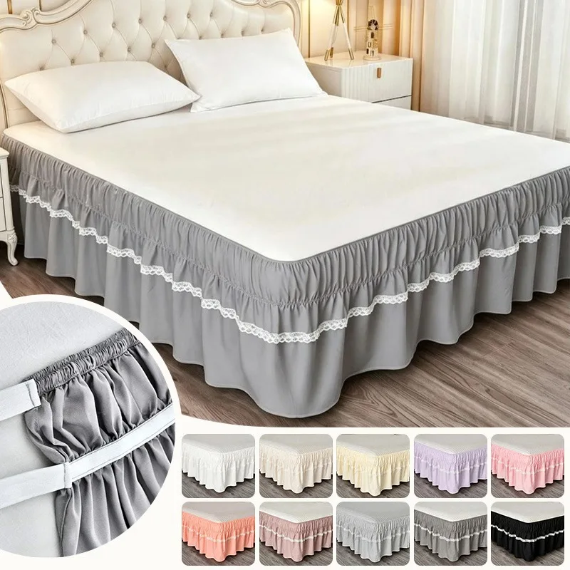 1pc Adjustable Elastic Bed Skirt Double Elastic Ruffle Ultra Soft Comfortable Breathable Wrinkle-Resistant Solid Color Bed Skirt