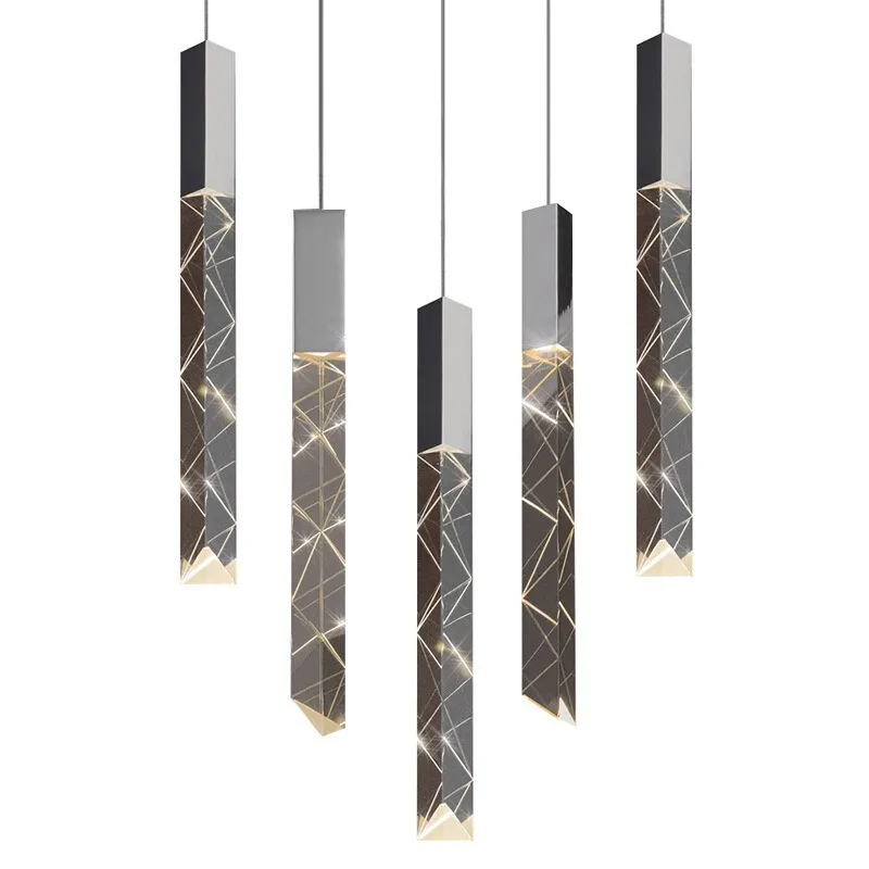 High-ceiling stairwell lights, long chandeliers, minimalist duplex villas, hotel front desk, bar, dining room, crystal light