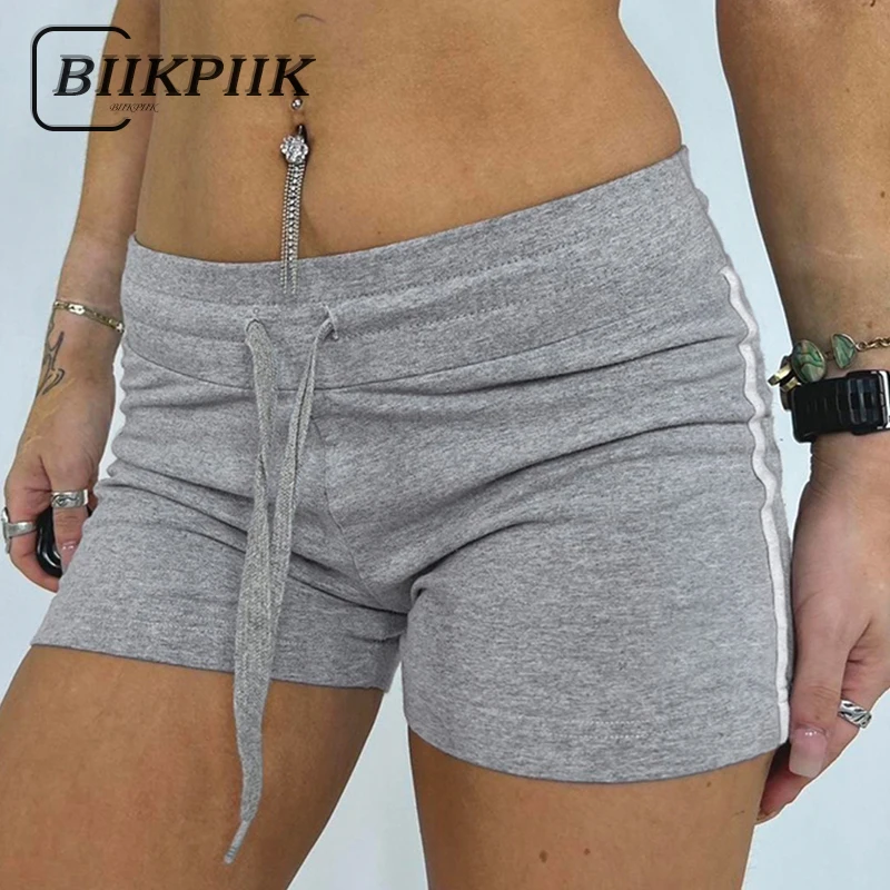 BIIKPIIK Striped Patchwork Casual Women Shorts Sporty Drawstring Skinny Mini Short Pants All-matched Outerwear Underpants Summer