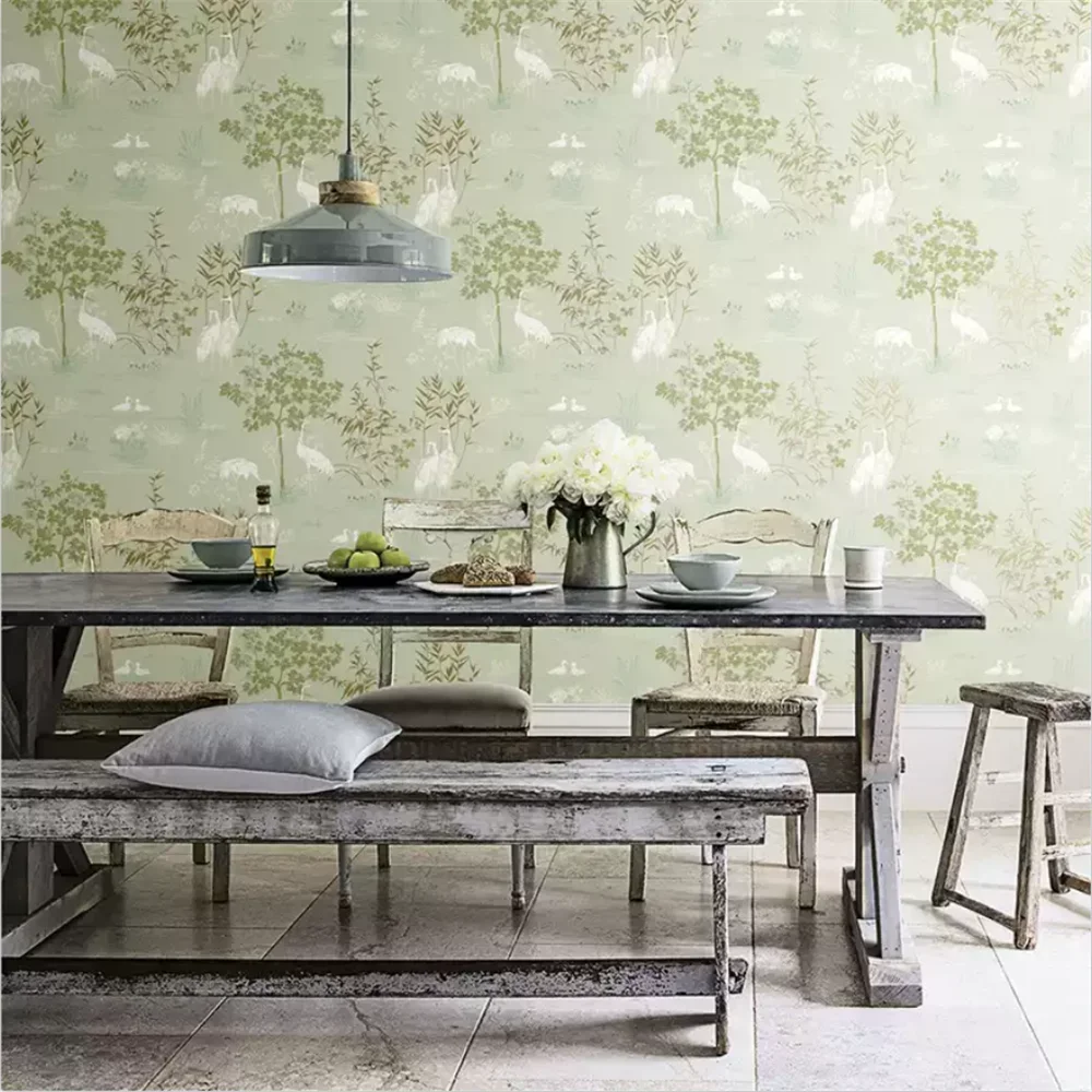 custom American countryside flowers plants birds trees red crowned cranes wallpaper for living room sofas bedroom TV background