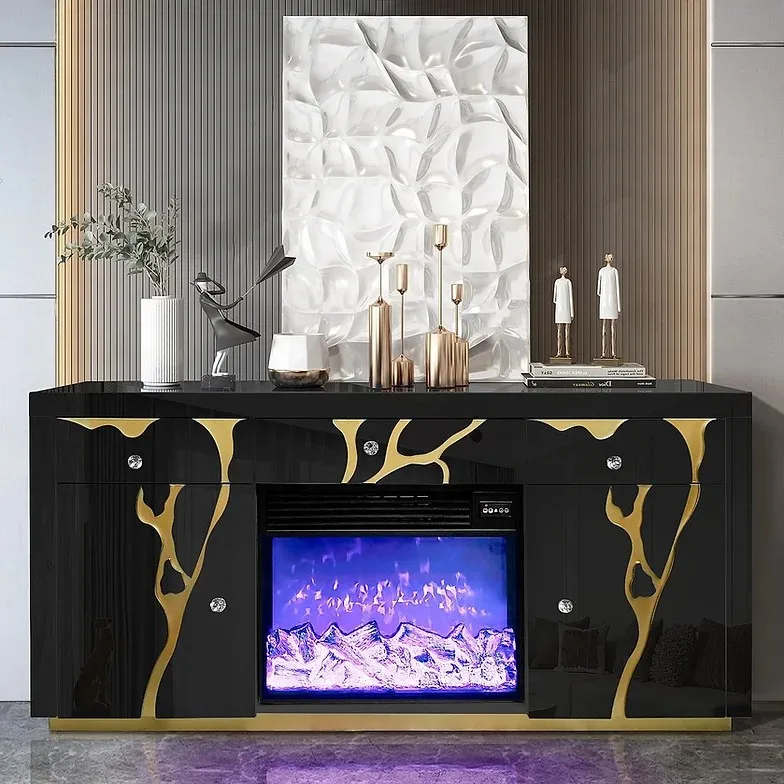 Living room, kitchen, furniture, TV cabinet, electric fireplace, heater with remote control mirror electric fireplace