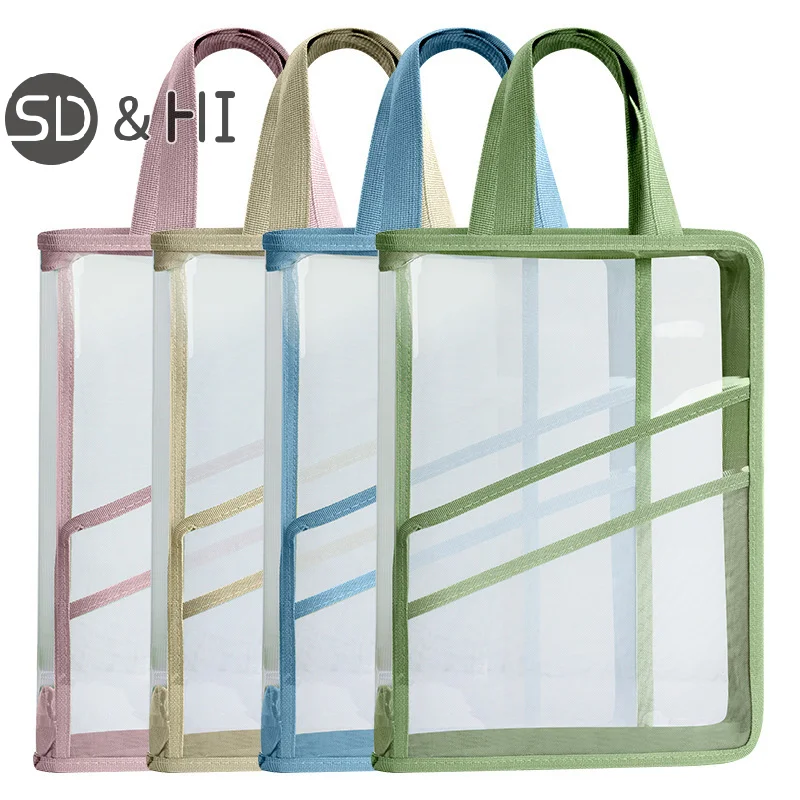 Transparent Document Bag Stationery Storage Folder File Mesh Zipper Pouch Zip File Folders School Office Supplies Stationary