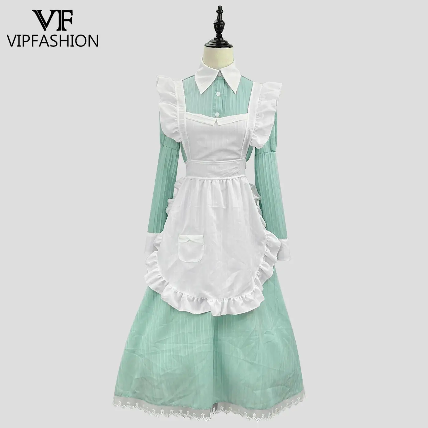 VIP FASHION Victorian Maid Dress Lolita Cosplay Costume Traditional British Long Apron Dress with Lace Trim Tea Party Uniform view 5
