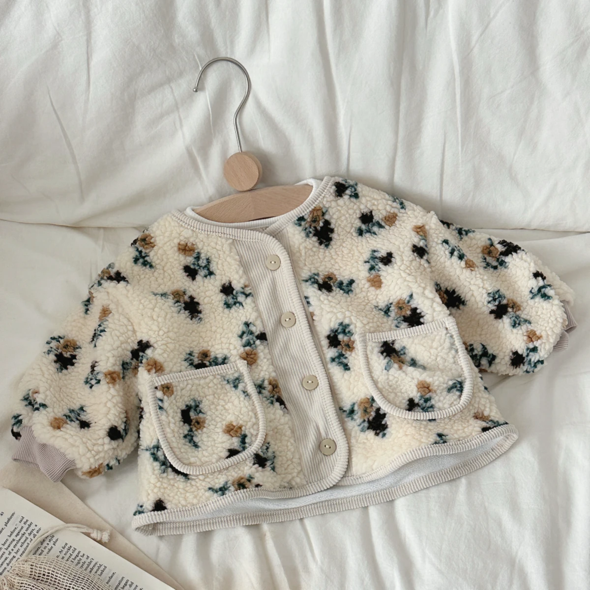 Warm Jacket Outwear For Newborn Baby Girl 0-3 Years Old Casual Fashion Small Flower Printed Winter Coat Long Sleeve Pocket