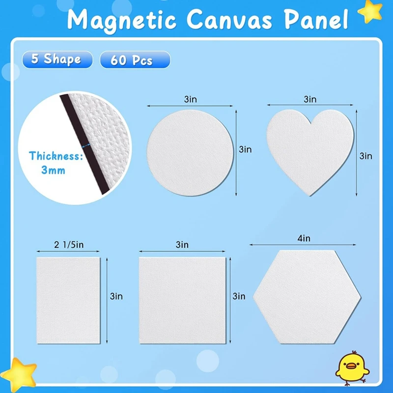 60 Pcs Mini Magnetic Canvas Panel Magnetic Canvas Boards Magnetic Painting Canvas Panel (Multi Shape)