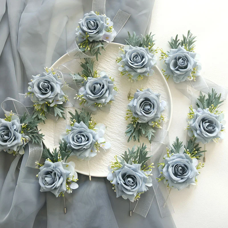 Wedding flower bouquet Mori style artificial rose Business Celebration opening guest gray blue