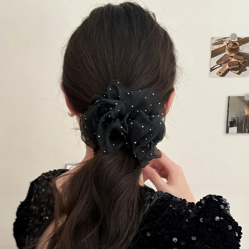 Elegant Black Ogees Net Hair Ties 2026 New Style High-End Feelings Hair Bands Headbands Hair Ropes for Women Girls Kids