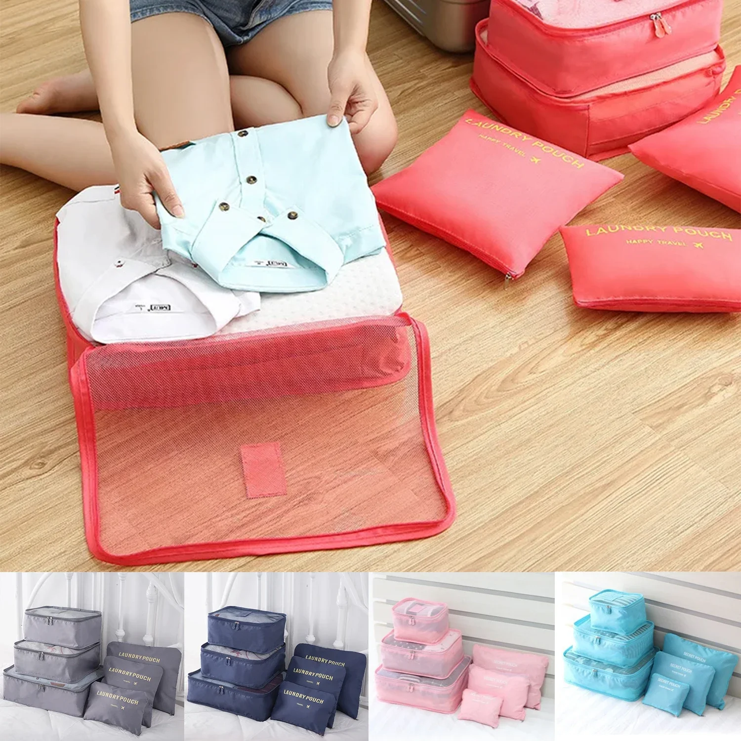 

6pcs Portable Home Travel Storage Packing Cubes Foldable Organizer Shoes Underwear Pouch Waterproof Storage Bag for Household