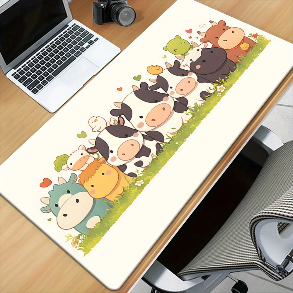 

Charming Cow Family Design - Non-Slip, Waterproof Desk Mat for Office & Gaming, Soft Rubber Mouse Pad with Vibrant Red Backgroun