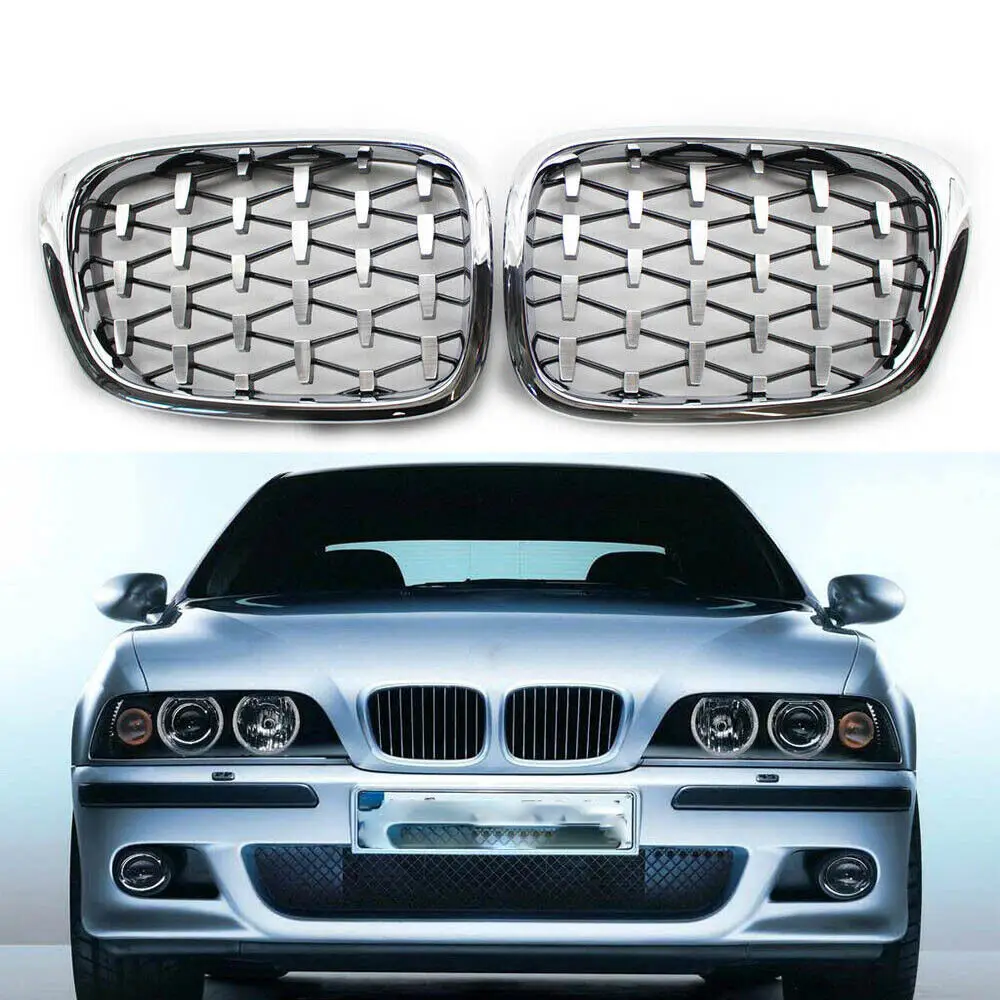 1 Pair Latest Style Front Kidney Chrome Grille Diamond Meteor For BMW E39 M5 1999-2003 51132497261 51132497262