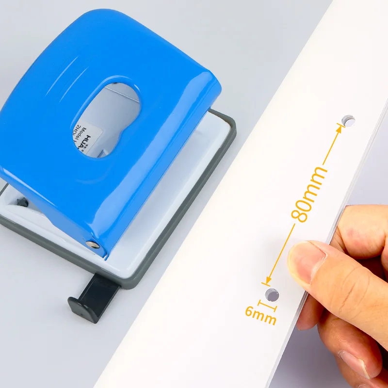 HUAJIE 1 個 2 穴パンチ、省力紙パンチャー 15 枚容量、定規付き 80mm 標準間隔 & 簡単に掃除できるトレイ