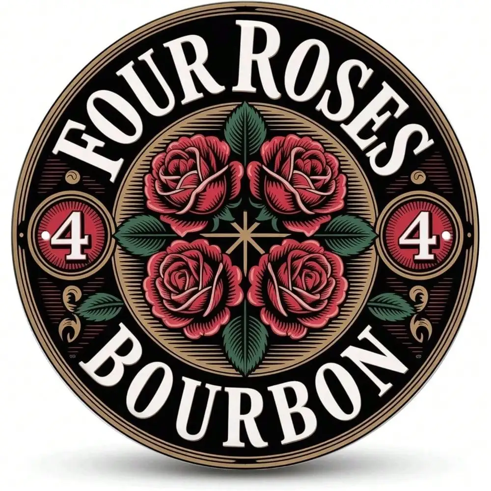 Four Roses Bourkey Metallschild 20,3 x 20,3 cm, Retro-Wanddekoration für Zuhause, Bar, Küche, Pub, Männerhöhle
