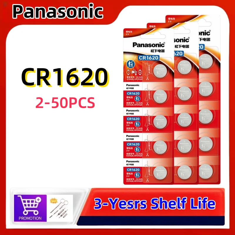 

Panasonic 1-50PCS 3V CR1620 Button Batteries ECR1620 DL1620 Cell Coin Lithium Battery For Watch Electronic Toy Calculators