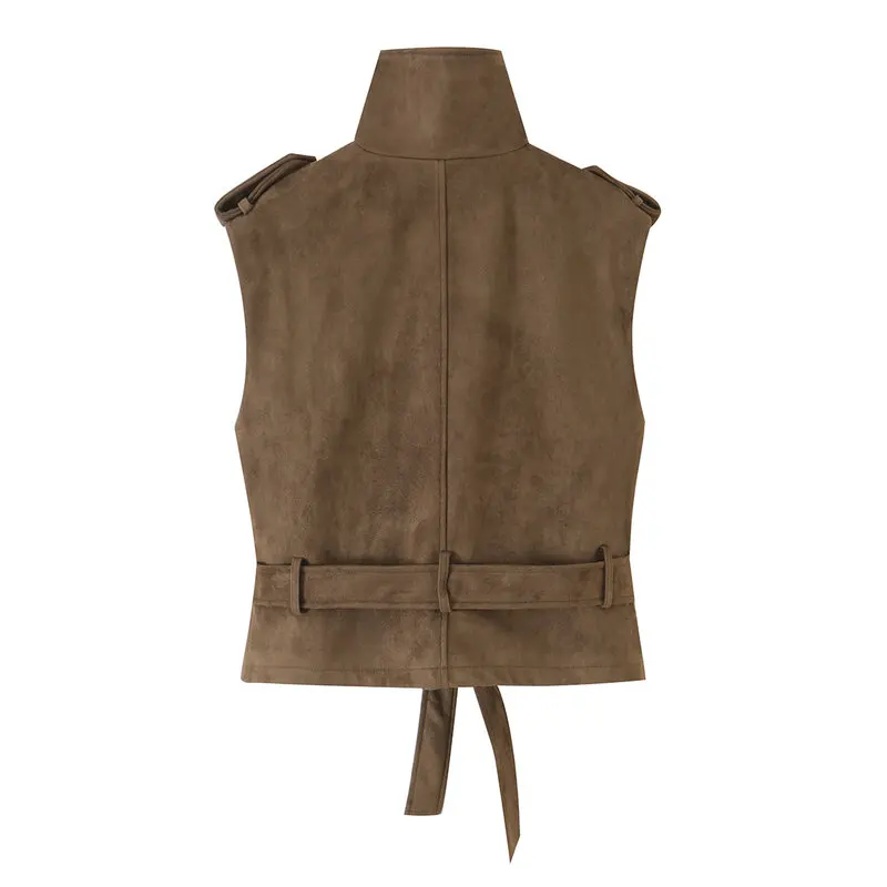 Autumn 2026 Women's Fashion Stand Collar Vest Belted Versatile Texture Effect 6318262 Loose Fit Outerwear No Chest Pad