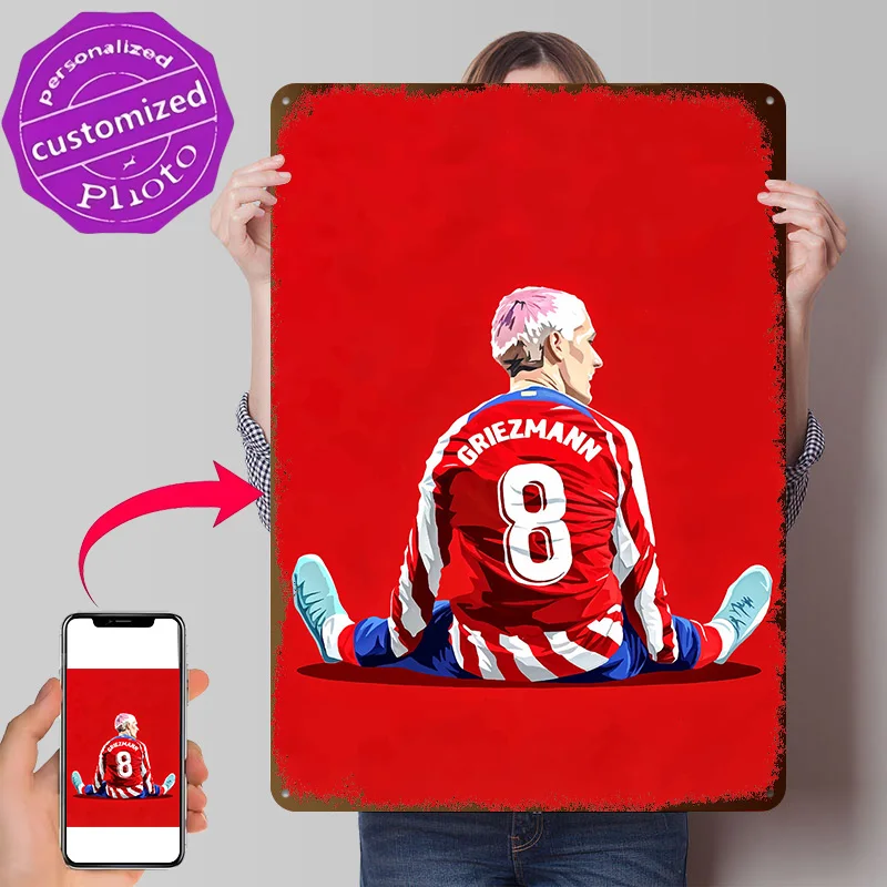 Antoine Griezmann Personalized 3D Textured Metal Poster Wall Art Tinplate Sign for Mancave Decoration Gaming Bathroom Decor Room