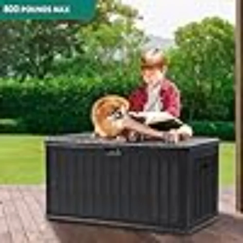 90 Gallon Large Deck Box, Double-Wall Resin Outdoor, Deck Storage for Patio Furniture,Cushions,Pool Float,Garden Tools(Black)