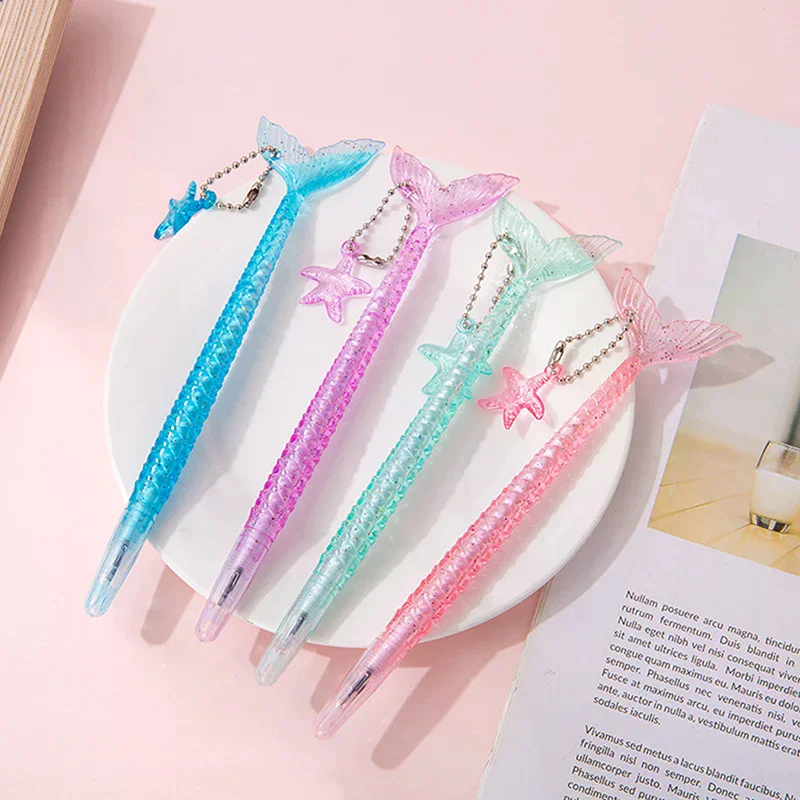 5Pcs Crystal Glitter Mermaid Pendant Neutral Pen Wedding Bridesmaid Guest Gift Kids Birthday Party Favors Pinata Fill Gifts