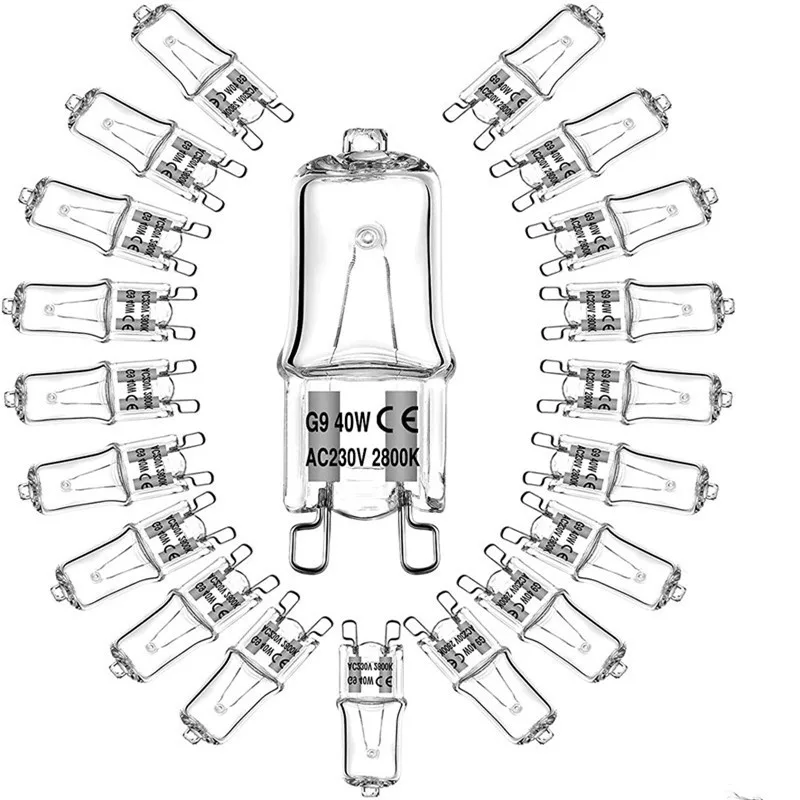 Sprzedaż hurtowa 10PCS G9 220V 20W 25W 40W eko żarówki halogenowe kapsułka żarówki ledowe włożona koraliki kryształowa lampa halogenowa żarówka