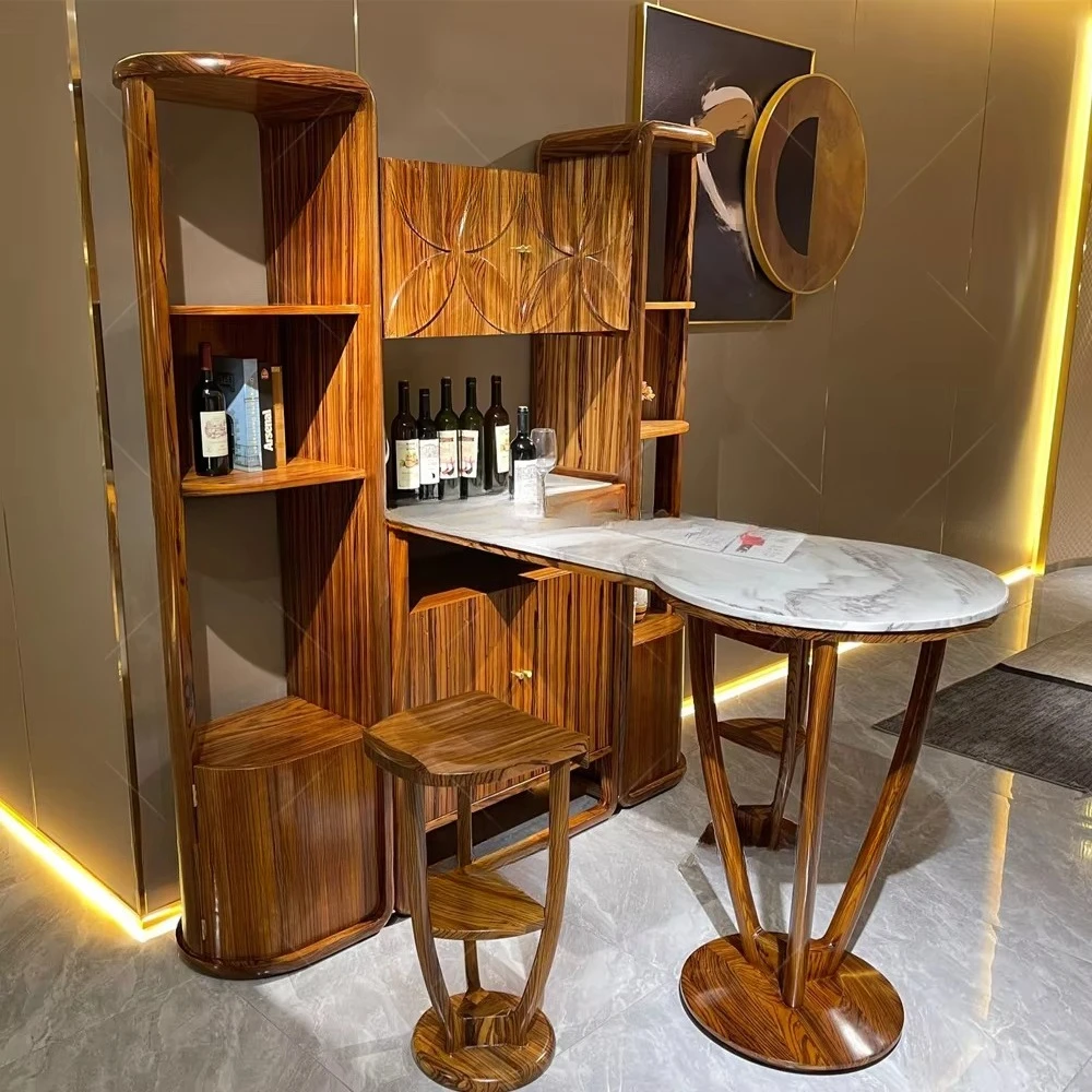 Chinese Ebony Furniture Modern Bar Counter Design Marble Top Mini Bar Home Bar Cabinet Set