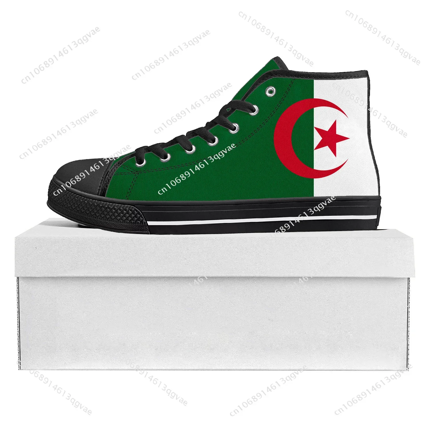 Algerian Flag High Top High Quality Sneakers Mens Womens Teenager Canvas Sneaker Algeria Casual Couple Shoes Custom Shoe Black