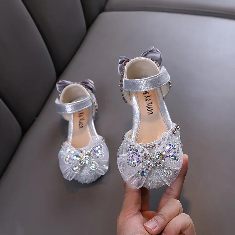 2024 New Kids Leather Shoe Sweet Chic Girl Princess Dress Flat Sandals Causal Versatile Children Fashion Walking Shoes Non-slip