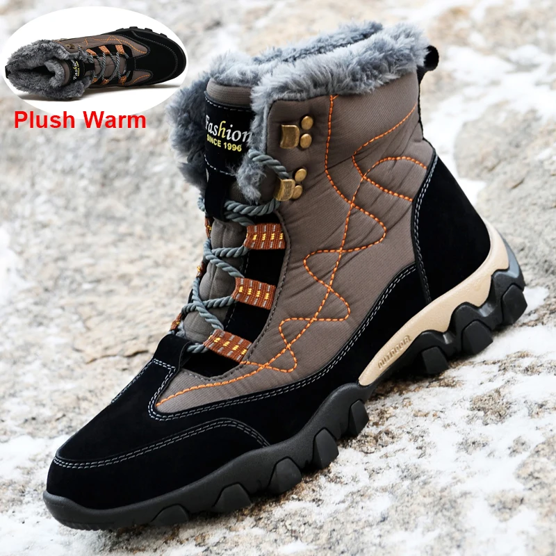 

Мужская зимняя непромокаемая походная обувь, плюшевые теплые зимние ботинки, мужские нескользящие уличные прогулочные кроссовки, повседневные мужские рабочие ботильоны