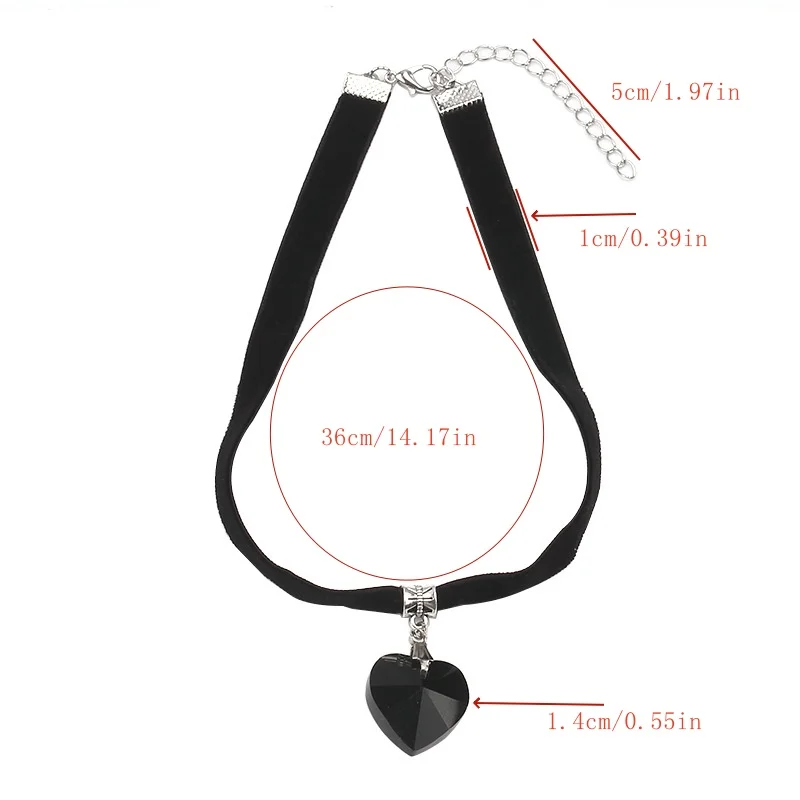 Retro Europe And The United States Top Quality Heart - Shaped Crystal Pendant Lace Black Peach Necklace Jewelry Wholesale 2020