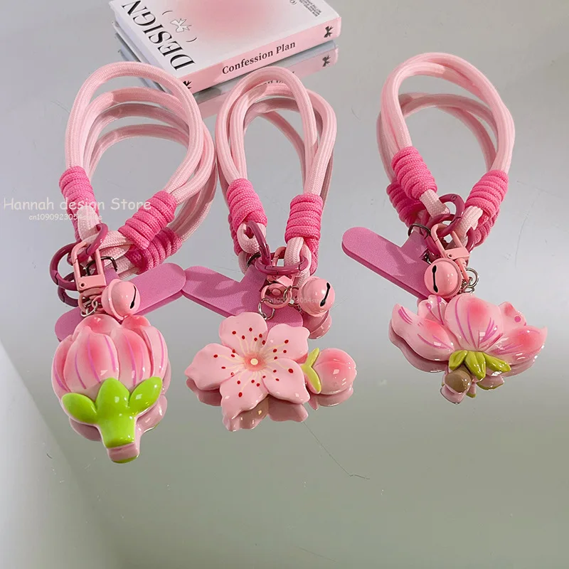 

Милый цветочный ремешок для телефона, подвесное украшение, можно носить, твист-веревка, стильный кулон с защитой от потери, прочный короткий ремешок на запястье