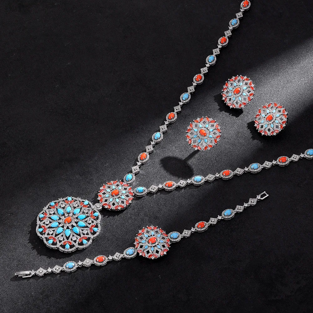 Charm 4Pcs Bridal 3A Cubic Zirconia Jewelry Set Women Necklace Bracelet Earrings Ring Wedding Party Accessories Christmas