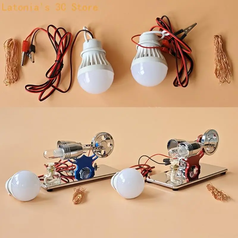 Stirling Motor Modell Metall Material DIY Helle LED Für Physik Unterricht Und Dekoration X3UB – Detail 10