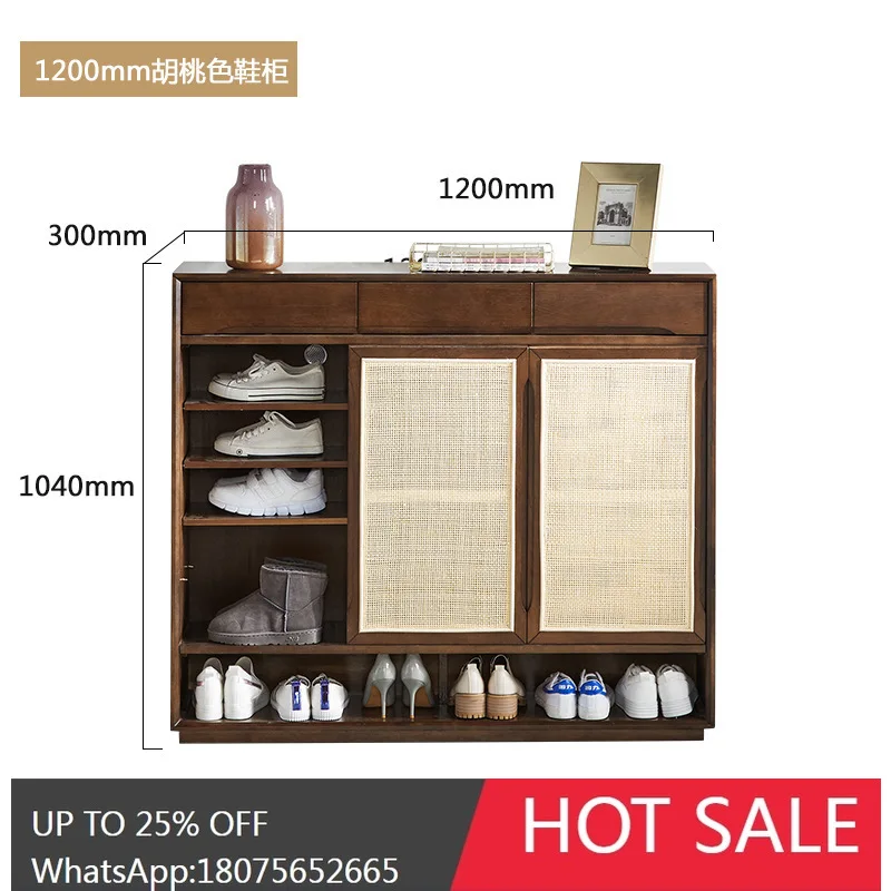 MJY Solid Wood Rattan Shoe Cabinet Nordic Home Entrance Japanese Rattan Storage Cabinet