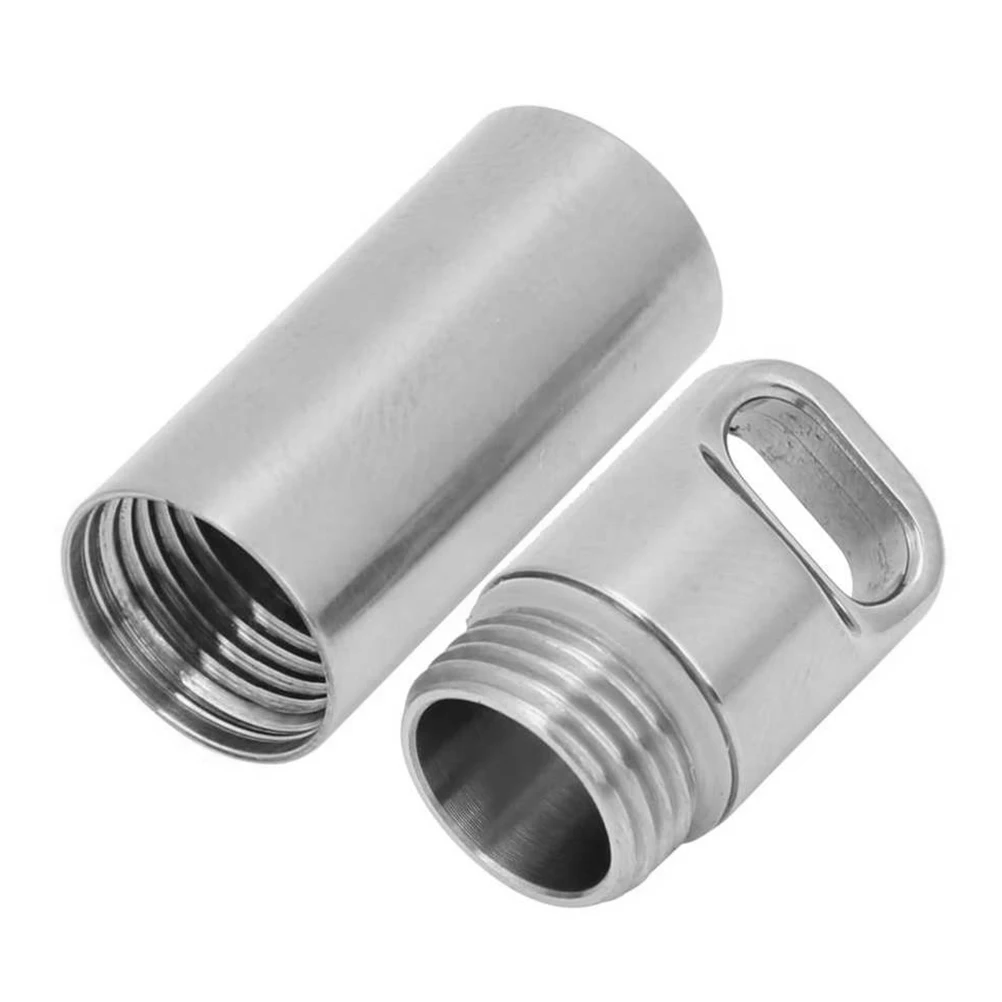 

1pc Waterproof Pill Case Lightweight Titanium Alloy Compact Size Portable Mini Silver Metal Storage Container for Travel
