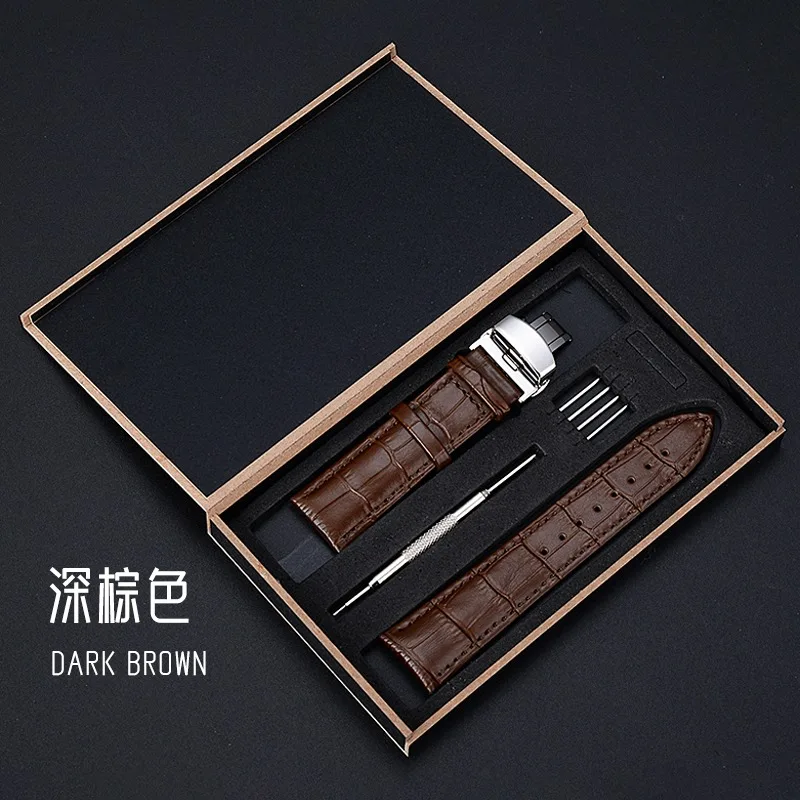2026 جديد جلد طبيعي حزام مع صندوق حزام فراشة مشبك سوار 20 مللي متر 21 مللي متر 22 مللي متر 23 مللي متر 24 مللي متر معصمه ساعة اكسسوارات