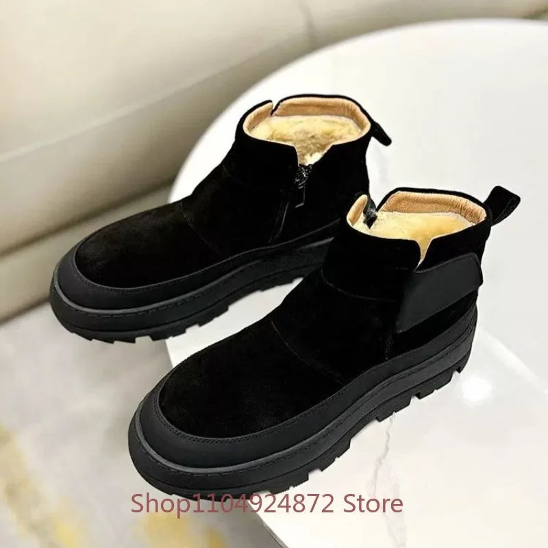 Snow Boots Men's Fur Winter Thick Sole High Top Warm Cotton Shoes Male Wool Casual Outddor Suede Ankle Boots Youth