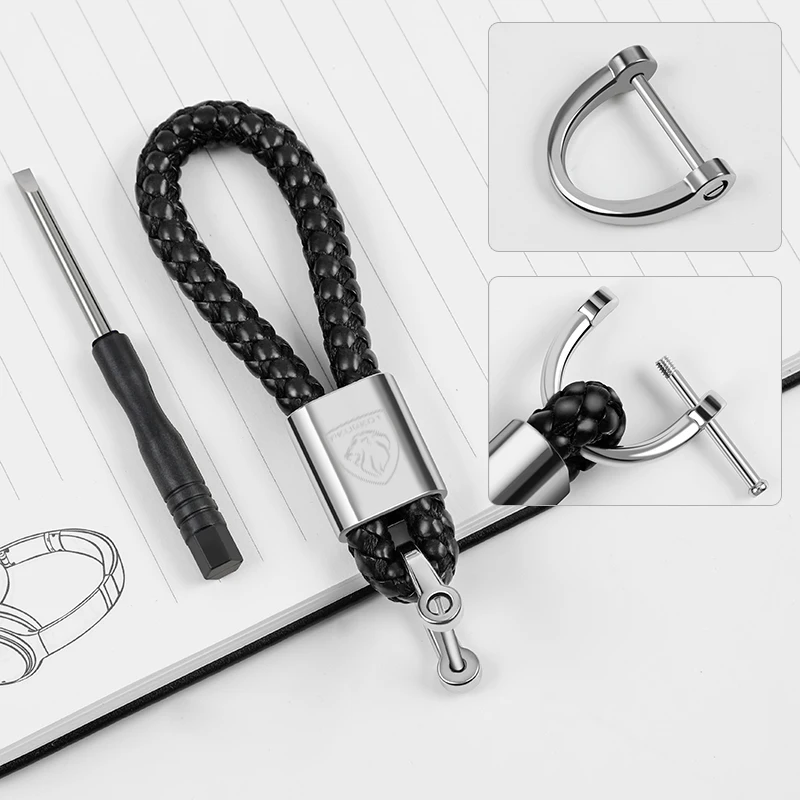 

Braided Leather Car Keychain Key Ring for PEUGEOT 206 207 307 308 2008 3008 Auto Accessories