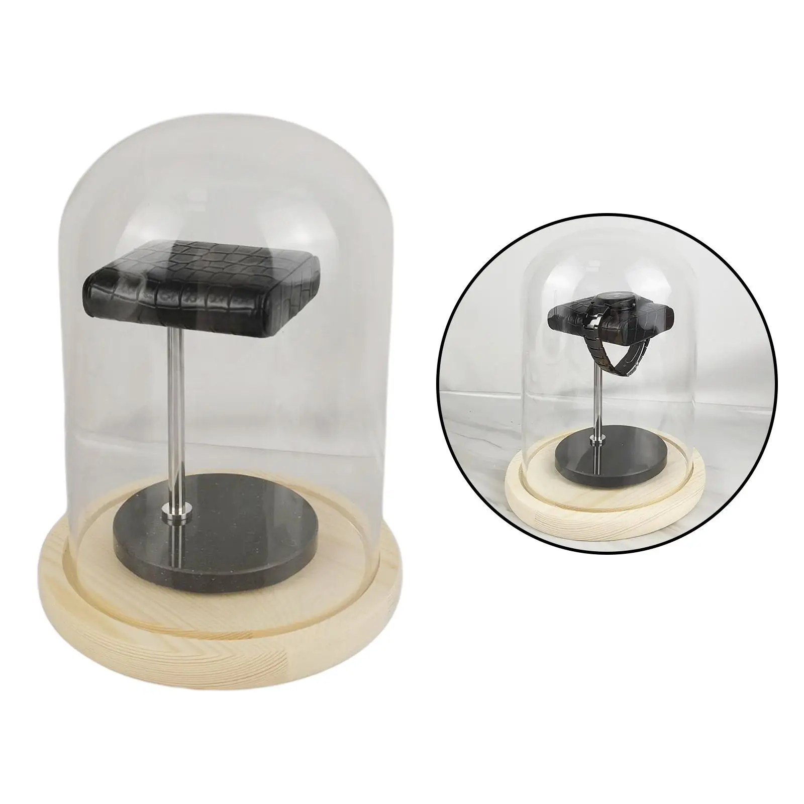 

Leather Watch Display Stand And Glass Dustproof Cover for Men And Women