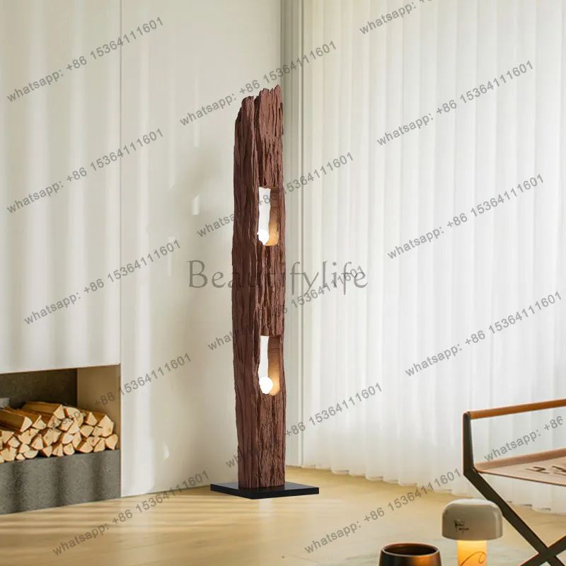 yj21 Chinese Zen weathered wood floor ornament wabi sabi retro art wooden vertical atmosphere decoration luminous