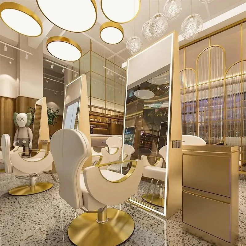 Internet celebrity barber shop mirror floor single double sided with lamp stainless steel hair perm and dyeing mirror hair