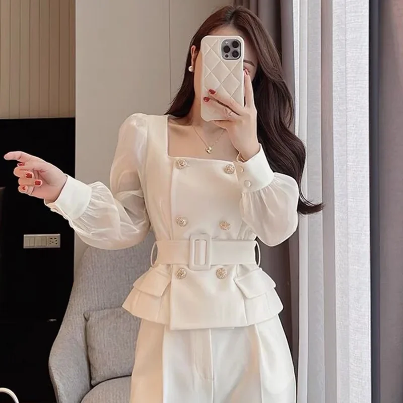 Women\'s 2 Pant Set White Two Pieces Sets Pants for Woman Wide Leg Party Trousers Suits Blazer and Outfits Co Ord Classy Clothes