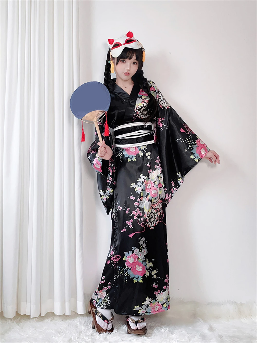 

Japanese Anime Cosplay Prom Performance Costume Traditional Cherry Blossom Print Kimono Women Improved Yukata Long Bathrobe Suit