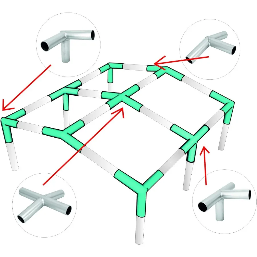 طقم تركيبات المظلة 1-3/8 موصلات مرآب ذات إطار منخفض الذروة مجموعة كاملة لـ 6 أرجل شديدة التحمل 16 مقياس فولاذ مجلفن مناسب f
